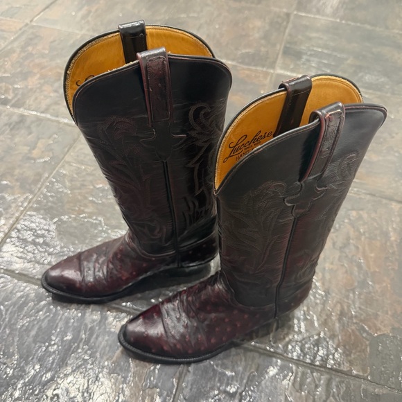 Lucchese Handmade Exotic Ostrich Leather Western Cowboy Boots Burgundy 6.5 - Picture 2 of 15